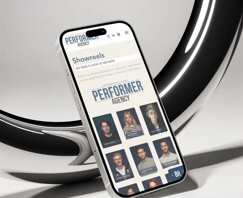 Detail of the website for Performer Agency, 2