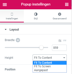 Popup settings Elementor