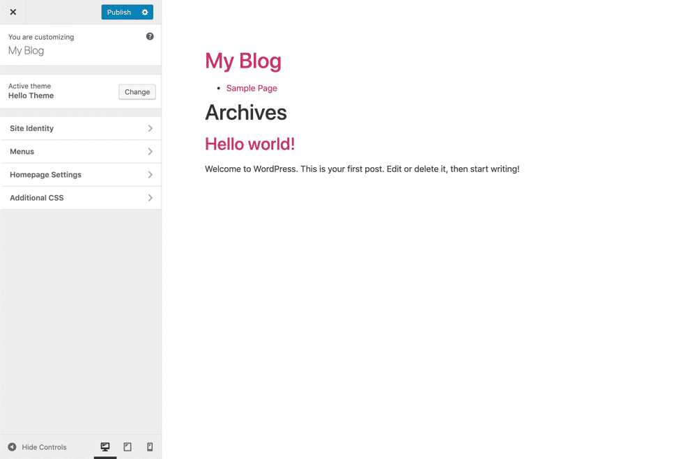 Elementor themes - Hello theme settings
